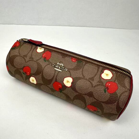 Coach Makeup Brush Holder In Signature Canvas With Apple Print Khaki 6980 NWT - Picture 2 of 9